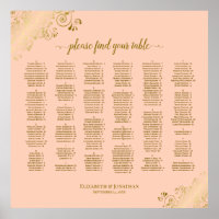 Coral Peach & Gold Alphabetical Seating Chart