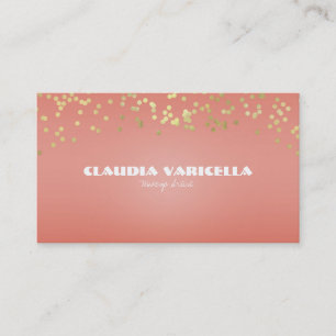 Coral Peach & Gold Dots Dipped Chic Glamour Glam Business Card