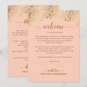 Coral Peach & Gold Wedding Welcome & Itinerary Programme