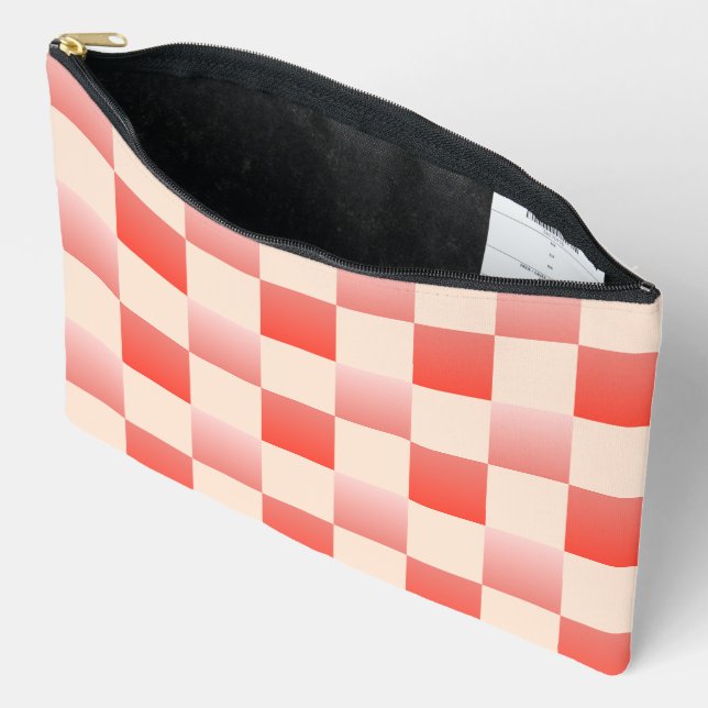 Coral Peach Gradient Chequered Accessory Pouch (Open)