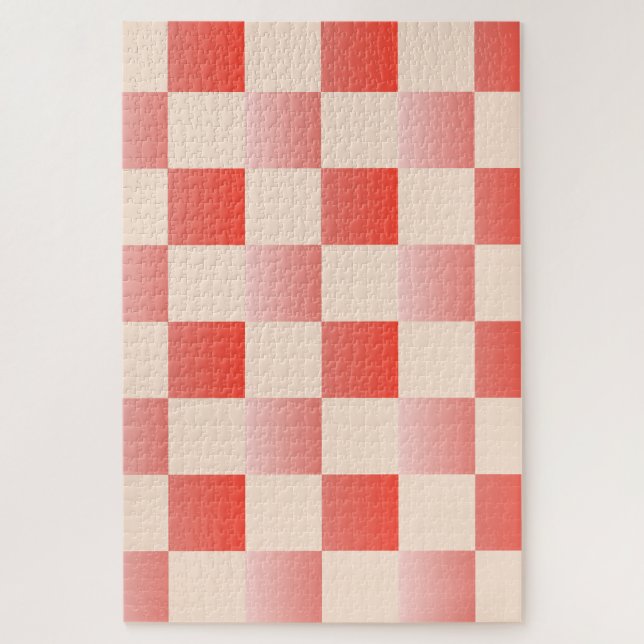 Coral Peach Gradient Chequered Jigsaw Puzzle (Vertical)