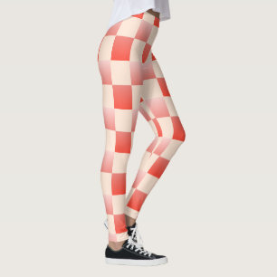 Coral Peach Gradient Chequered Leggings