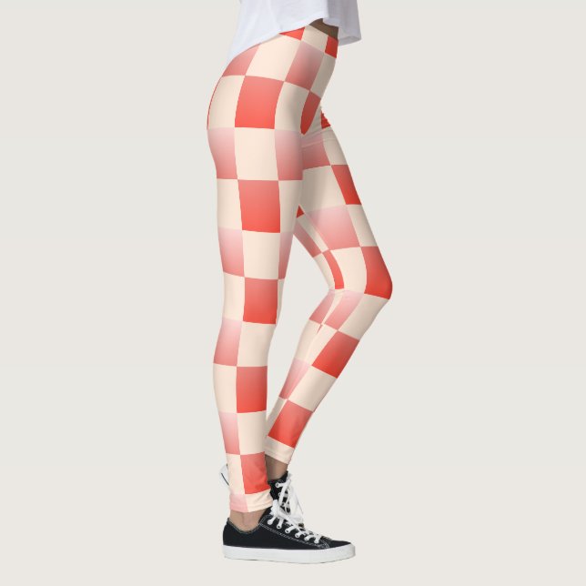 Coral Peach Gradient Chequered Leggings (Right)