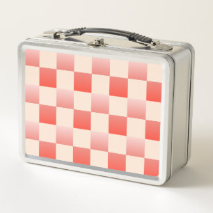 Coral Peach Gradient Chequered Metal Lunch Box