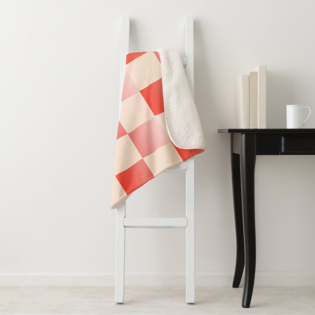 Coral Peach Gradient Chequered Sherpa Blanket (In Situ)