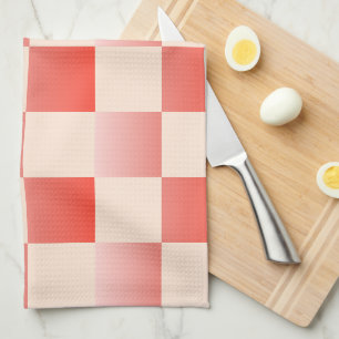 Coral Peach Gradient Chequered Tea Towel