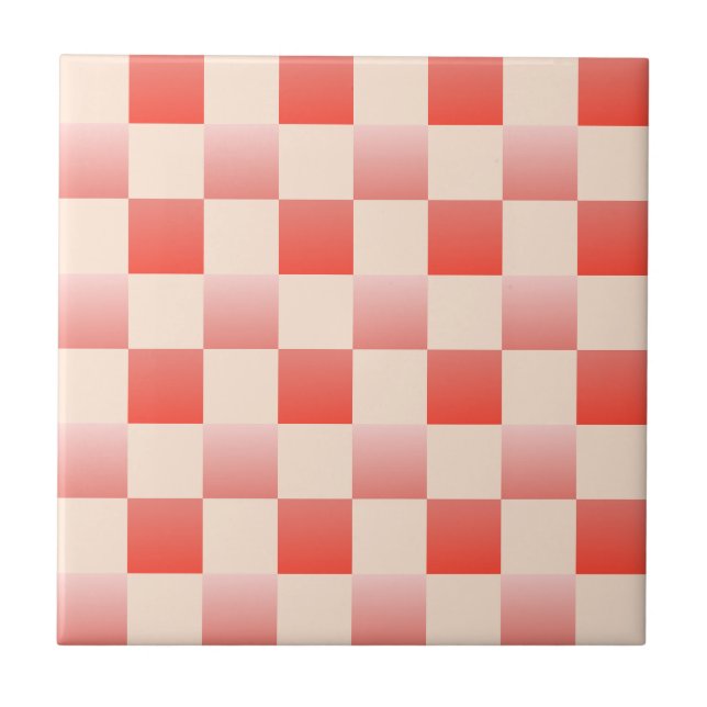 Coral Peach Gradient Chequered Tile (Front)