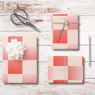 Coral Peach Gradient Chequered Wrapping Paper Sheet