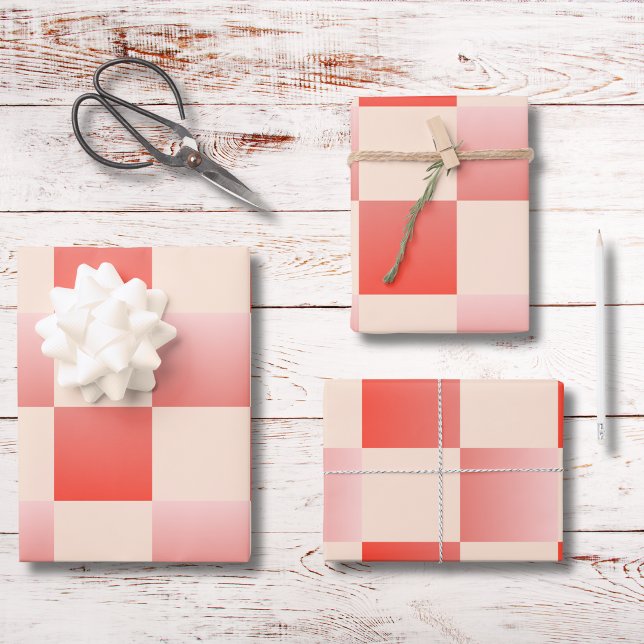 Coral Peach Gradient Chequered Wrapping Paper Sheet (Creator Uploaded)