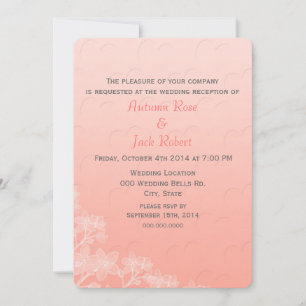 Coral Peach Hearts and Flowers Wedding Reception Invitation