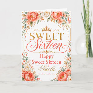 Coral Peach Ivory Sweet Sixteen Card
