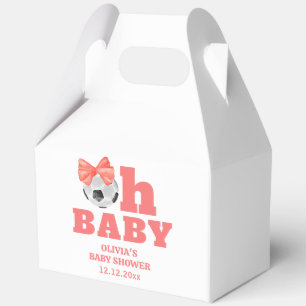 Coral Peach Oh Baby Bow Soccer Sport Baby Shower Favour Box