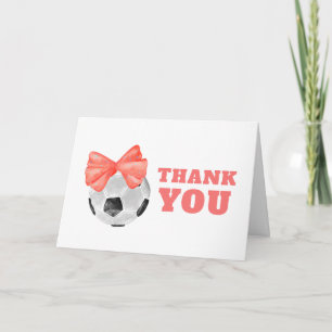 Coral Peach Oh Baby Bow Soccer Sport Baby Shower Thank You Card