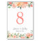 Coral Peach Peony Wedding Table Number