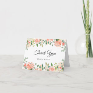 Coral Peach Peony Wedding Thank You Card