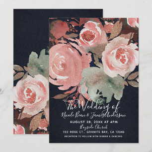 Coral Peach Pink Soft Bold Floral Bouquet Wedding Invitation