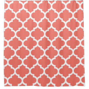 Coral Peach Quatrefoil Pattern Shower Curtains