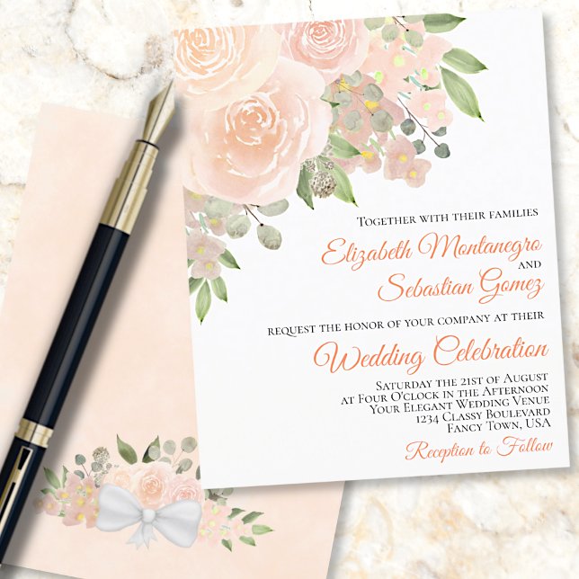 Coral Peach Roses Elegant BUDGET Wedding Invite (Creator Uploaded)