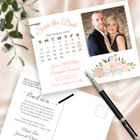Coral Peach Roses Photo & Calendar Save the Date