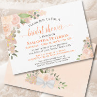 Coral Peach Roses Watercolor Floral Bridal Shower