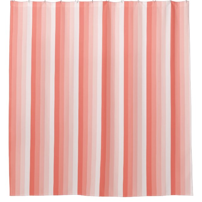 Coral peach shadow stripes shower curtain (Front)