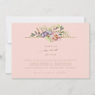 Coral Peach Summer Floral Wedding Invite QR