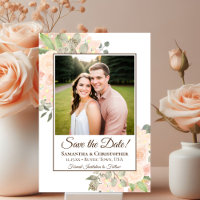Coral Peach Watercolor Boho Floral Photo Wedding