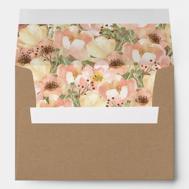 Coral Peach Watercolor Flowers Envelope (Back (Bottom))