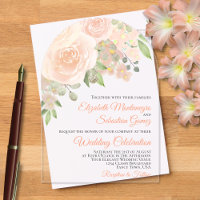Coral Peach Watercolor Roses Elegant Arch Wedding
