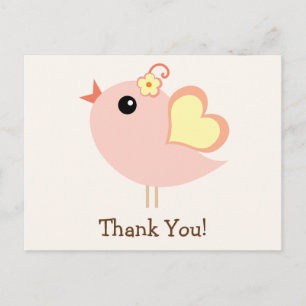 Coral, Peach, Yellow Love Bird Thank You Postcard