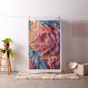 Coral Peony and Sapphire Floral Elegance Fabric