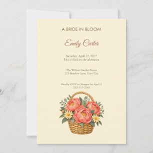 Coral Peony Basket Bridal Shower Invitation