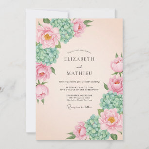 Coral Peony Blossom Wedding Invitation