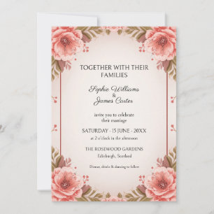 Coral Peony Floral Wedding Invitation