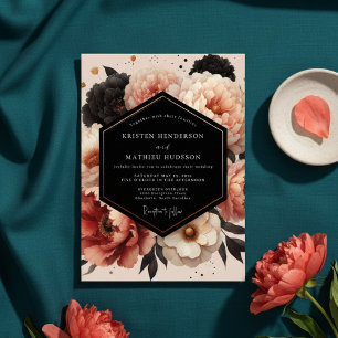 Coral Peony Opulent Wedding Invitation