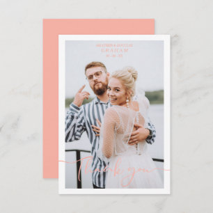 Coral Personalized Photo Wedding Whimsical Script Thank You Card