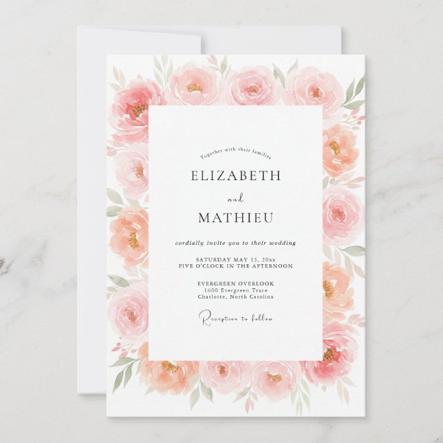 Coral Petal Wedding Invitation (Front)