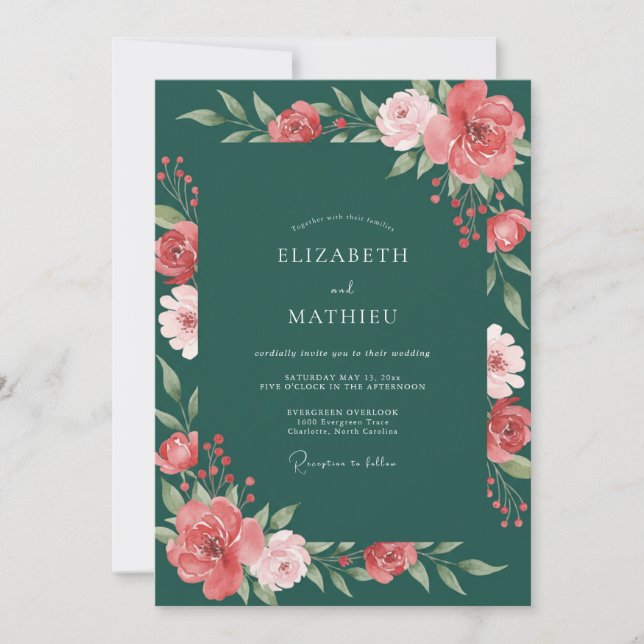 Coral Pine Blossom Wedding Invitation (Front)