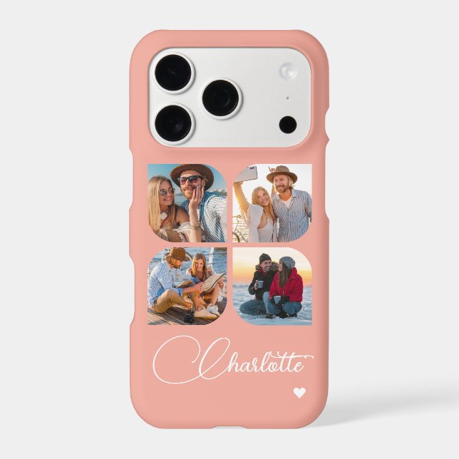 Coral Pink 4 Photo Personalised Name (Back)