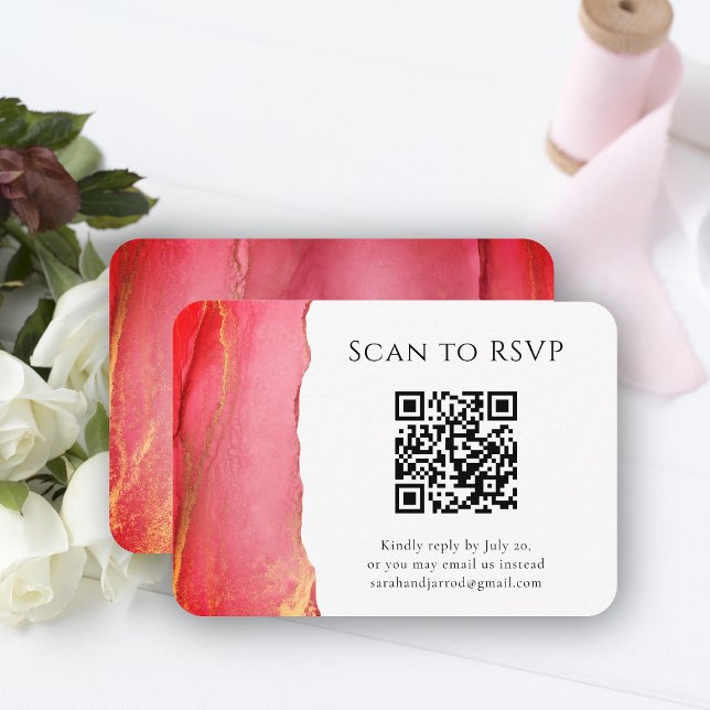 Coral Pink Abstract QR Code Wedding Enclosure Card (Magenta Pink Abstract QR Code Wedding Enclosure Card)