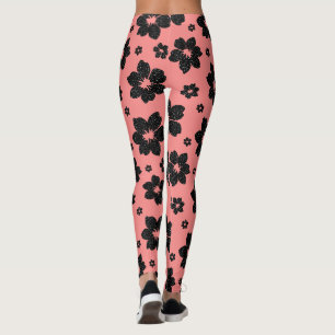 Coral Pink and black Flower diamond Glitter Leggings