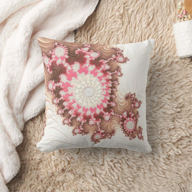 Coral Pink and Brown Fractal Seashell Abstract Cushion (Blanket)