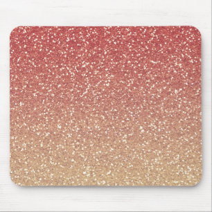 Coral Pink and Gold Faux Glitter Mouse Pad