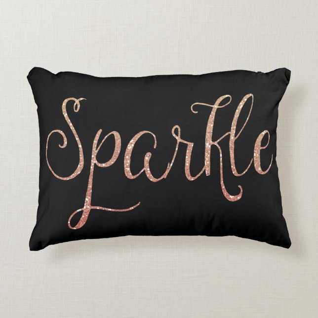 Coral Pink and Gold Faux Glitter Sparkle Decorative Cushion (Front)