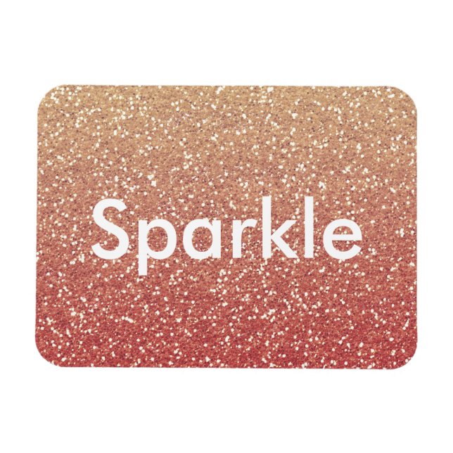 Coral Pink and Gold Faux Glitter Sparkle Magnet (Horizontal)