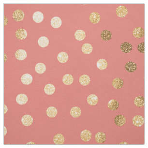 Coral Pink and Gold Glitter City Dots Fabric