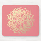 Coral Pink and Gold Mandala Flower