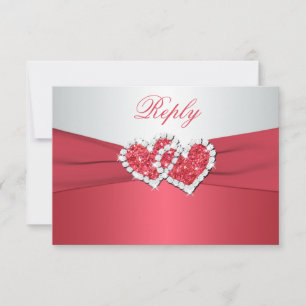 Coral Pink and Grey Joined Hearts Reply Card