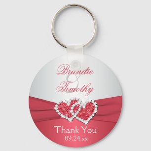 Coral Pink and Grey Wedding Favour Key Chain