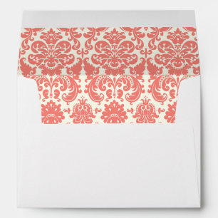 Coral Pink and Ivory Elegant Damask Pattern Envelope
